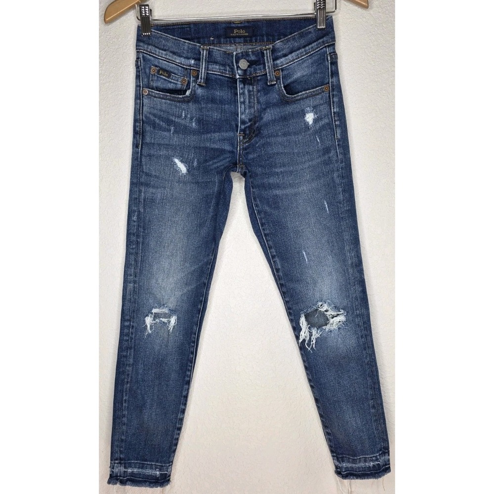 Polo‎ Ralph Lauren Women 25 Jeans Tompkins Mid Rise Skinny Crop Distressed